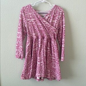 Mini Boden Pink and White V-Neck Long Sleeve Sundress